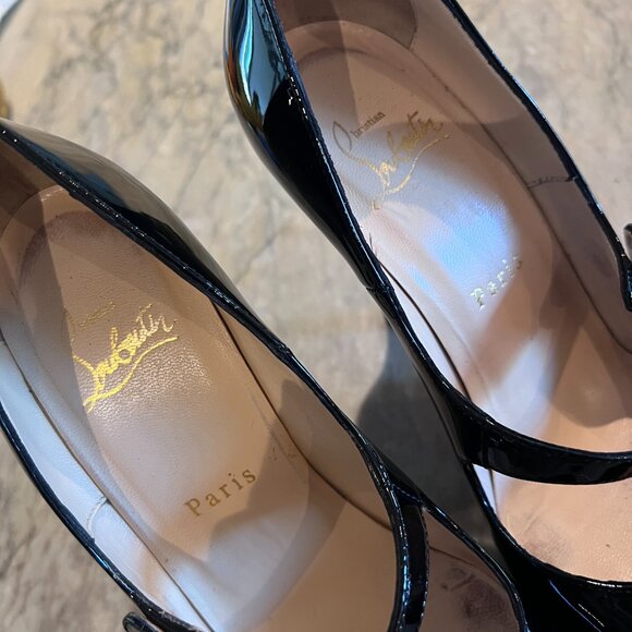 Christian Louboutin - Patent Charleen Mary Jane 100mm Black Leather Pumps - 37 - Picture 9 of 10